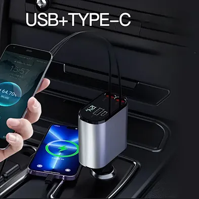 Fast Usb Retractable Charging Pd3.0 20W Usb2.4A Qc3.0 For Mobile Phone 120W 4 In 1 Type C Cable Charge Cord Car Charger Adapter