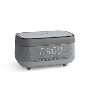 best seller qc 10W Qi Wireless Charger Portable Atmosphere Night Light Wireless Alarm Clock Blue tooth Speaker