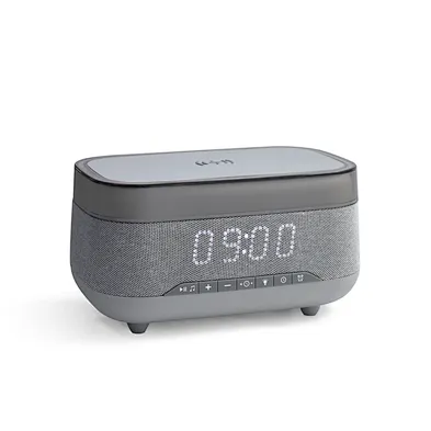 best seller qc 10W Qi Wireless Charger Portable Atmosphere Night Light Wireless Alarm Clock Blue tooth Speaker