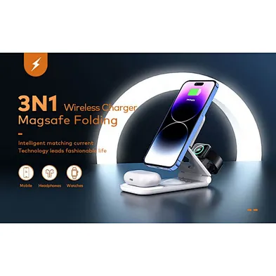 Portable Magnetic With Light 15W 3 In 1 Foldable Wireless Charger For phone