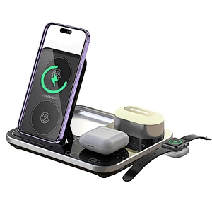 JEDI Desktop RGB Night Light Foldable R12 Wireless Charger 4 In 1 Wireless Charging Station With Electric Lifting