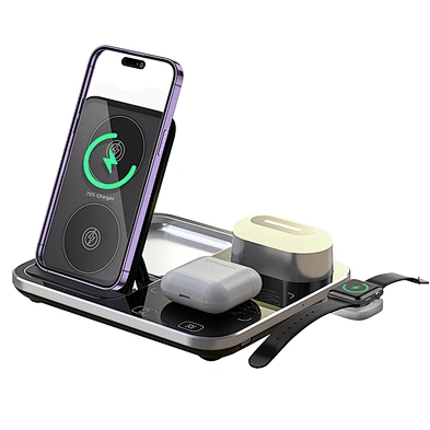 JEDI Desktop RGB Night Light Foldable R12 Wireless Charger 4 In 1 Wireless Charging Station With Electric Lifting