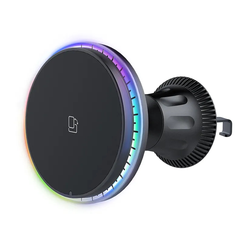 Mobile Phone Mount Air Vent Holder Magnetic Wireless Charger Car With Running RGB Light H82