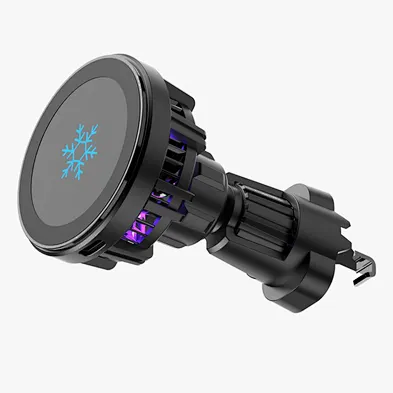 aluminium magnetic phone holder fast charge 15w magnetic ice cooling wireless car charger with led light