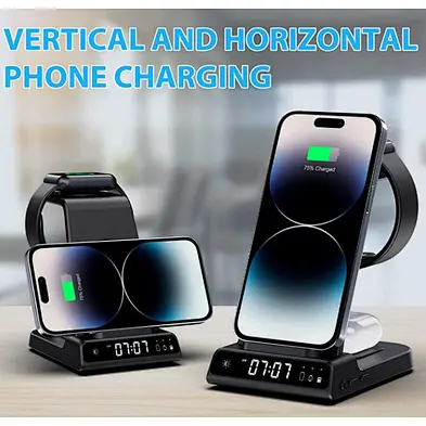 Wireless Charging Station 6 in 1 Wireless Charger with Alarm Clock Charging Stand Dock