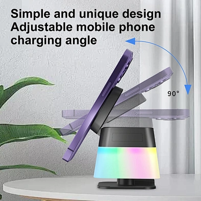 Factory Qi Charging Station Stand RGB Colorful Lamp Cube 3-1 Multi-functiion Magnetic Wireless Charger 2024