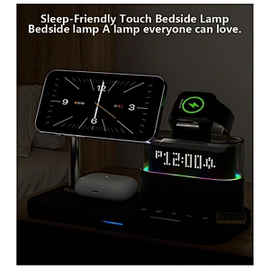 New 5 in 1 Light Alarm Wireless  With Wireless Charger And Clock with rgb night light wireless charger