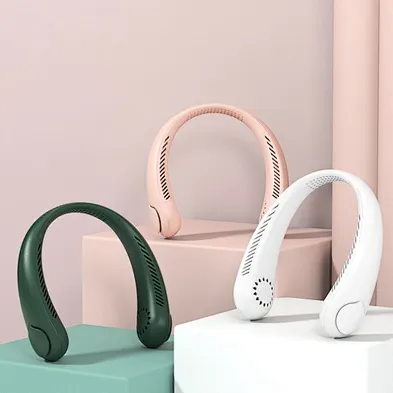2024 hot saleLazy Bladeless Neck Fan Rechargeable 2400mAh Wearable Cooling Mini Hung Band Necklace Fan