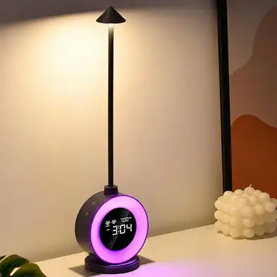 Table Lamp Dual Light Metal Smart Digital Desk Clocks For Home Wake Up Natural Sound Adjustment Night Portable Led Alarm Clockss