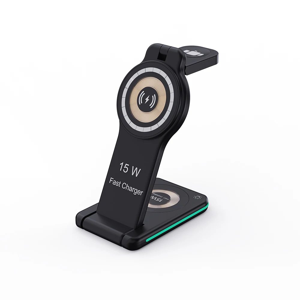 Universal Portable Fast Qi 3 In One 15W Folding 5 In 1 Magnetic Suction Wireless Charger With Light H109