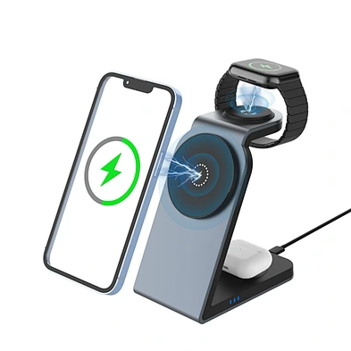 Aluminum Alloy Portable Fast Charging 3 in 1 QI2 Wireless Magnet Phone Charger Stand 15W Magnetic Wireless Charger for Phone