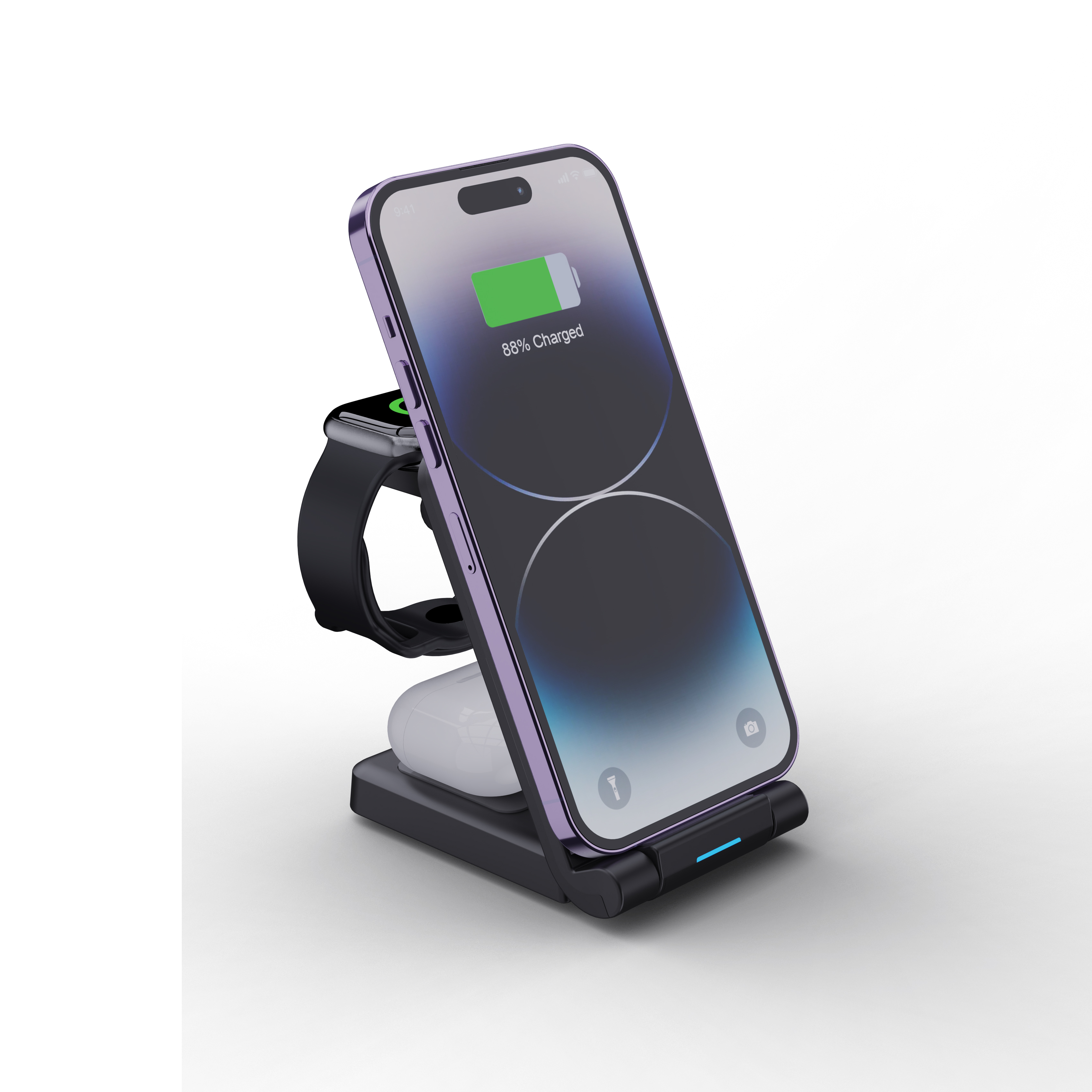 3-In-1 Foldable  Magnetic & Stand Fast 15W Portable 3 In 1 Wireless Charger