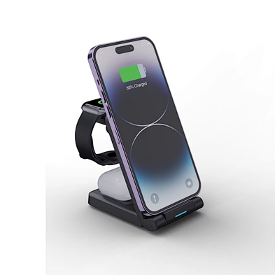 3-In-1 Foldable  Magnetic & Stand Fast 15W Portable 3 In 1 Wireless Charger