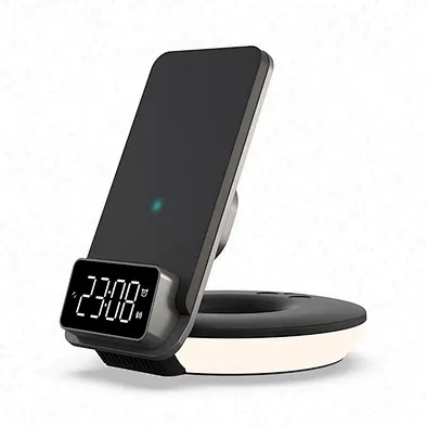 2024 NEW design Beside Table Led Night Alarm Clock 3 In 1 Foldable Wireless Charger With Light wireless charger