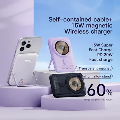 Charging magnetic wireless powerbank for phone series15W qi Stand Pd 10000Mah Type-C Bracket Ultra Thin Led Pd20w Charging
