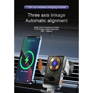 Transparent Metal Alloy Foldable 15W Hold Mobile Phone Holder Magnetic Car  Wireless Charger