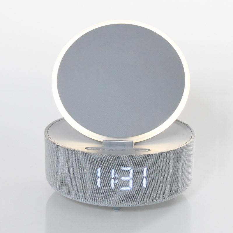 Multifunctional 5 in 1 Vanity Mirror with LED Fill Light Wireless BT Speaker LED Clock Wireless Charger