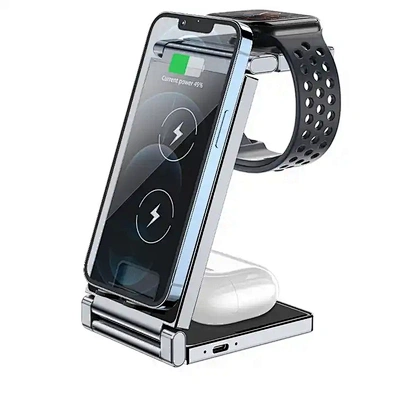 JEDI 2023 Multifunctional Dual Coil 3in1 15W Folding Charging Stand Magnetic Foldable Portable Wireless Phone Charger