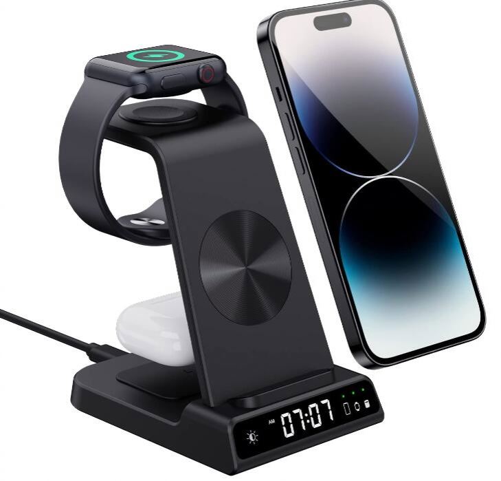 Wireless Charging Station 6 in 1 Wireless Charger with Alarm Clock Charging Stand Dock