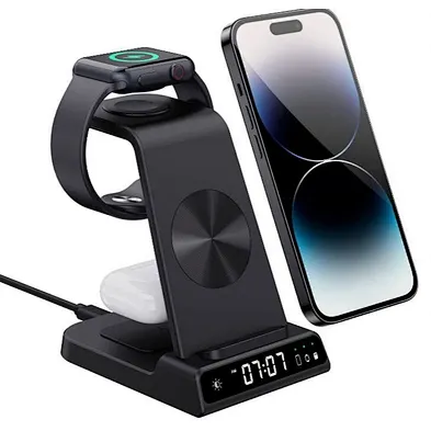 Wireless Charging Station 6 in 1 Wireless Charger with Alarm Clock Charging Stand Dock