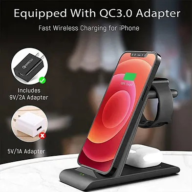 High Quality 18W 3 In 1 Wireless Charger Stand Dock Qi Fast Charging Station Wireless Charging Station