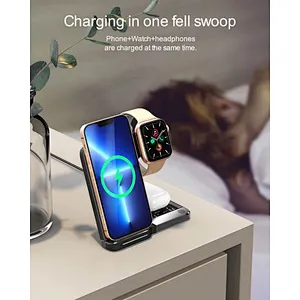 2024 aluminum alloy wireless charger high quality  Magnetic Fast 15W Portable Foldable 3 In 1 Wireless Charger