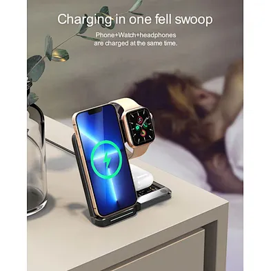 2024 aluminum alloy wireless charger high quality  Magnetic Fast 15W Portable Foldable 3 In 1 Wireless Charger
