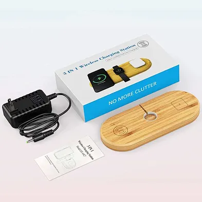 2024 multifunction 15W 3 In 1  Wireless Charger Pad Wood 10w wireless charger wood
