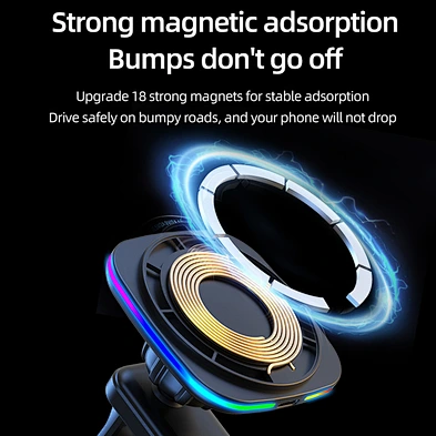 JEDI New Cell Phone Dock Holder Fast Charging 15W Magneit Wireless Car Charger With RGB Light