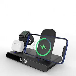 4 In 1 multifunction Desk Tidy Wireless Charger With Clock Digital Display.Wireless Charger Holder