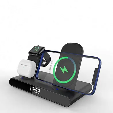 4 In 1 multifunction Desk Tidy Wireless Charger With Clock Digital Display.Wireless Charger Holder