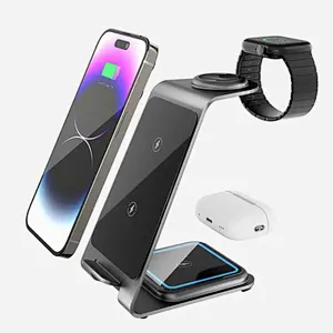 2024 aluminum alloy wireless charger 3 In 1 Charger Watch Qi For phoneStation 3In1 Desktop Wireless Charging Stand