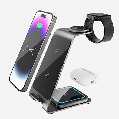 2024 aluminum alloy wireless charger 3 In 1 Charger Watch Qi For phoneStation 3In1 Desktop Wireless Charging Stand
