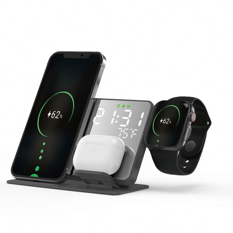 Innovative 15W 3 in 1  Wireless Charger Digital Clock LED Desktop Alarm Clock Wireless Charger With Temperature