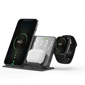 Innovative 15W 3 in 1  Wireless Charger Digital Clock LED Desktop Alarm Clock Wireless Charger With Temperature