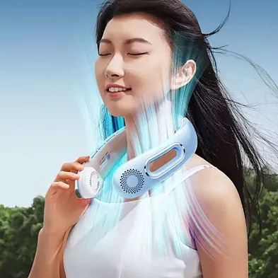 Factory Wholesale Fashion Design Summer Neck Bladeless Rechargeable Long Battery Life Cooling Neck Fan Personal  Low Noise Fan