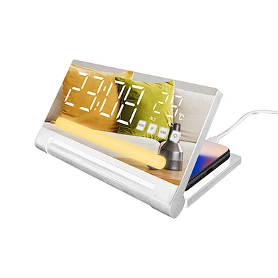 3 in 1 wireless charger alarm clock with led light
