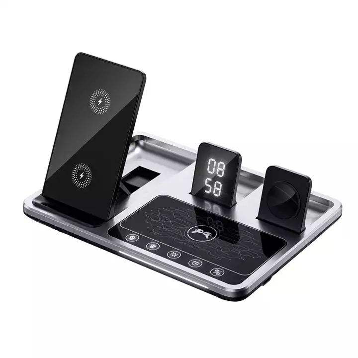 Alarm Clock With  4 In  1 Digital Multifunctional Stand   Wireless Charger