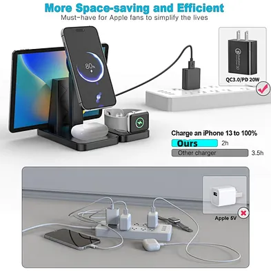 2024 NEW 15W Qi Fast Charging Dock Station Multi Devices Magnetic 4 in 1 Wireless Charger Stand for multifunction