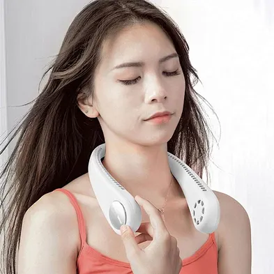2024 hot saleLazy Bladeless Neck Fan Rechargeable 2400mAh Wearable Cooling Mini Hung Band Necklace Fan