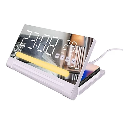 3 in 1 wireless charger alarm clock with led light
