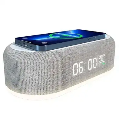 Alarm Clock 5 In 1 With  Speaker Temperature  Wireless Charger  intelligent protection automatically cut off when ful