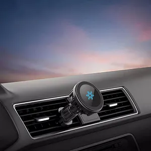 aluminium magnetic phone holder fast charge 15w magnetic ice cooling wireless car charger with led light