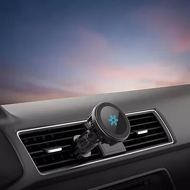 aluminium magnetic phone holder fast charge 15w magnetic ice cooling wireless car charger with led light