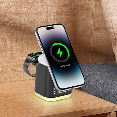 Wholesale Cube Shape Time Display 5 in 1 Magnetic Suction Wireless Charger With Led Light H57
