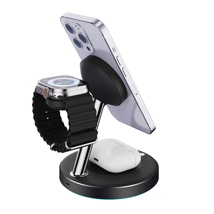 2024 NEW wireless charger3-In-1  For Phone Stand Qi 15W Wireless Charger Magnetic 3 In 1 with night light