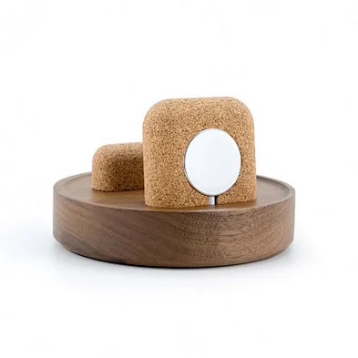 2024 new 2 IN 1 multifunction cork Wood Watch With Round Wooden Stand Wireless Charger high quality wireless charger