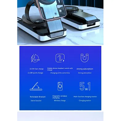 2024 new five-in-one mobile phone smart watch  headset wireless charger magnetic three-in-one wireless charger