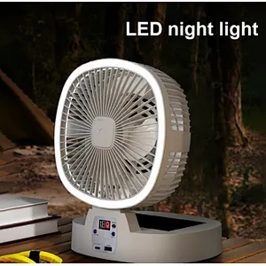 2024 new Portable Desk Mini Square Usb Powered Folding Ch Solar Camping Light Fan And Powerbank