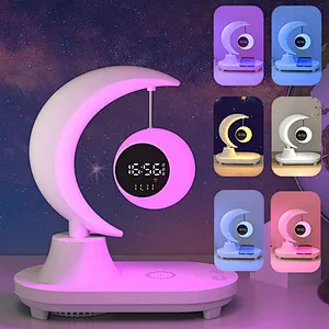 2024 NEW  design Led Circle Lamp And Night Alarm Multifunctional Smart Light 15W Fast Wireless Charger With Clock